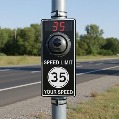 Pole Mount Customized Speed Limit Sign With Radar Speed Detector Powder-coated Steel Board Material Ideal For Traffic Control And Safety