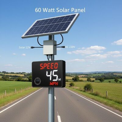 LED Display Type Radar Feedback Sign Solar featuring 60 Watt Solar Panel and Solar 12V or AC 220V Power Source for Road Monitoring